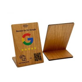 China Factory Custom Print Wood Smart Tap NFC Google Review Stand