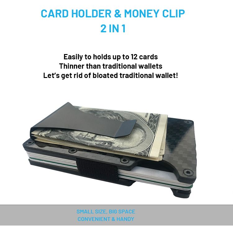 Minimalist Slim Carbon Fiber Money Clip Front Pocket Wallet RFID Blocking Card Holder for Men