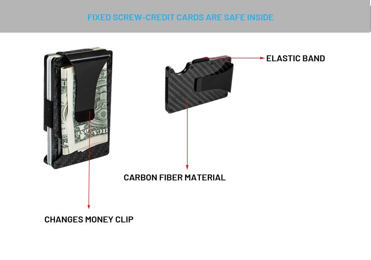 Minimalist Slim Carbon Fiber Money Clip Front Pocket Wallet RFID Blocking Card Holder for Men