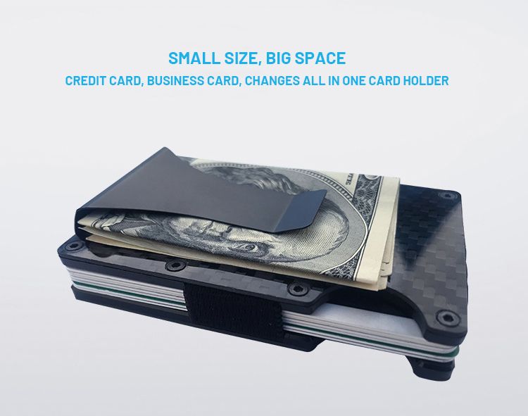 Minimalist Slim Carbon Fiber Money Clip Front Pocket Wallet RFID Blocking Card Holder for Men